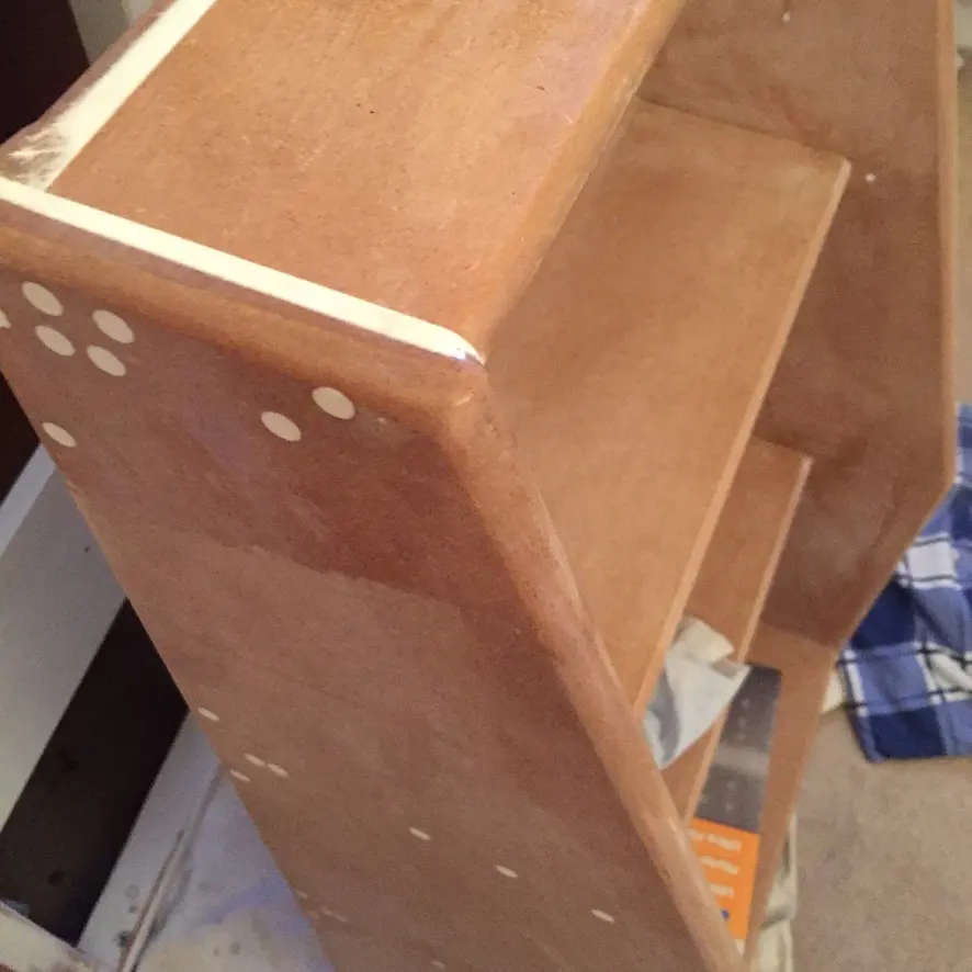 MDF step unit with filled fixing holes before painting